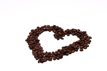 Drawing of coffee beans on white background - Heart