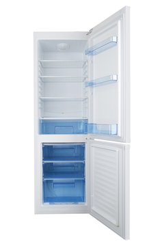 White refrigerator isolated on white background
