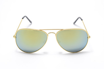 Sunglasses in an iron frame with green glass isolated on white