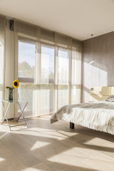 Beige bedroom with double bed