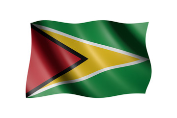 Flag of Guyana isolated on white, 3d illustration