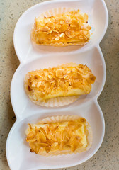 Chinese dessert made of fried fresh milk with apricot