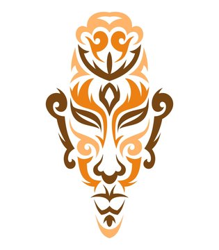 African Mask Isolated on White. Vector icon for tribal designs