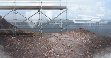 Fototapeta premium Sea landscape with technology interface and 3D Scaffolding
