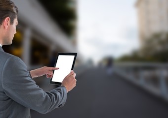 Business men with tablet in the bridge