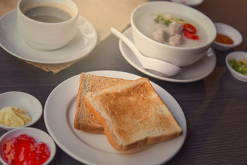 Breakfast - Bread, porridge, coffee