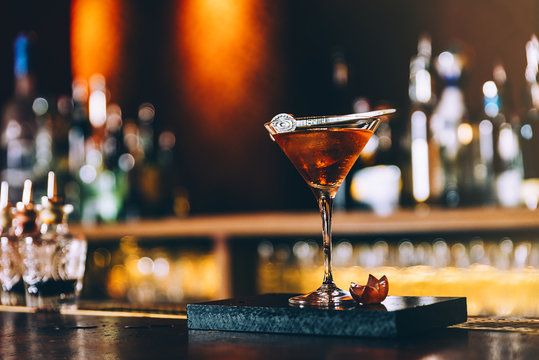 Cocktail drink on night club.