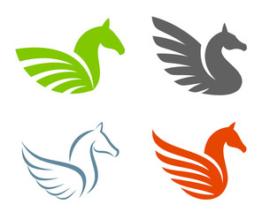 Set of various pegasus logos on a white background