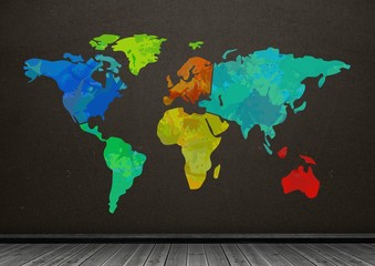 Colorful Map with brown wall background
