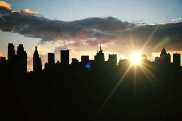 Backlit city silhouette