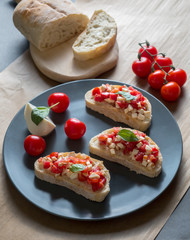 bruschetta with caprese salad on ciabatta