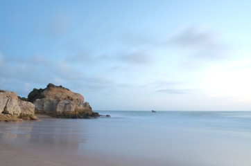 Fototapeta na wymiar Scene captured in Chiringuitos (Gale) beach during afternoon. Algarve, Portugal