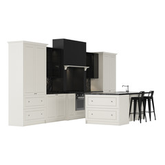 Kitchen furniture in a modern style isolated on a white background. 3D rendering.