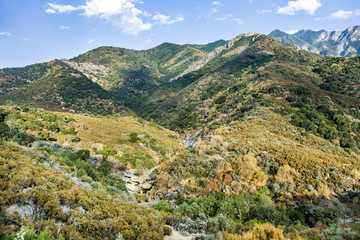 view to valley in sequoia national park with river Kaweah