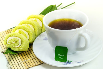 Green tea and cake roll