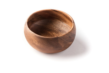 Acacia wood bowl ideal for fruits and salads on a white background
