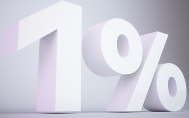 3D rendering white  1 percentage isolated white background