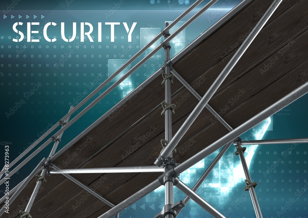 Poster security text with 3d scaffolding and interface