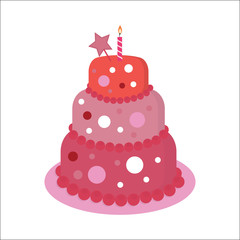 happy birthday cake card, Birthday cake with candle and star, colorful sweet cake
