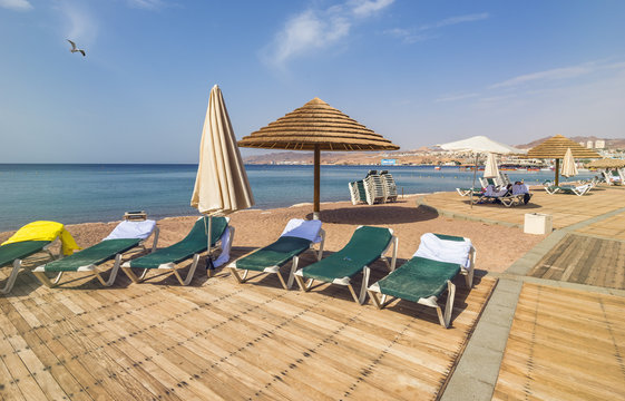 Central public beach in Eilat - famous resort city in Israel

