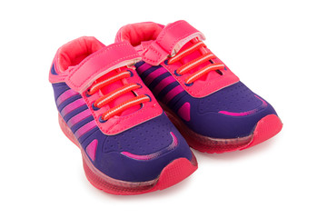 Blue and pink children's sneakers isolated on a white background