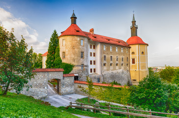Skofja Loka Castle and museum - a historic medieval castle in Slovenia, a popular tourist attraction, Skofja Loka, Gorenjska, Slovenia.