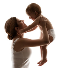 Mother Baby, Mom and Happy Child, Woman with Kid, Family over White Background