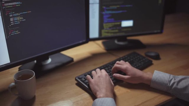 Professional IT man writing programming code