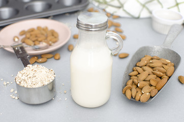 Almond milk and flour with almonds