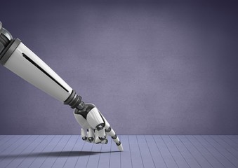 Android Robot hand pointing with purple background