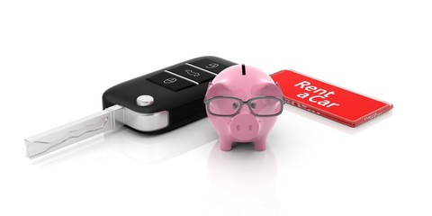 Rent a car special offer concept on white background. 3d illustration