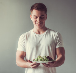 Guy with healthy food