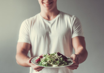 Guy with healthy food