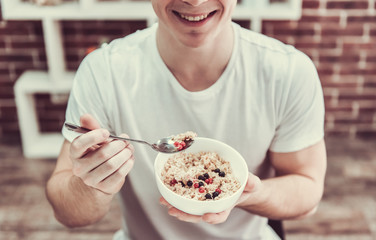 Guy with healthy food