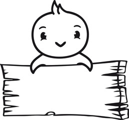 holz brett schild leere fläche schreiben text rahmen halten küken süß niedlich klein baby kind ente vogel comic cartoon