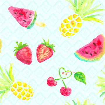 Background fruits watercolor seamless pattern vector