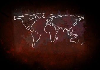 Colorful Map with paint splatters on wall background