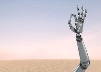 Android Robot hand gesture OK with desert sky background