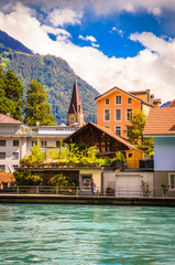 Naklejka premium Beautiful river landscape of Interlaken, Switzerland
