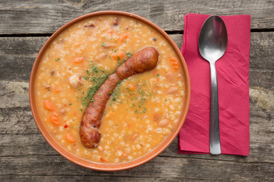 Barley soup with sausage