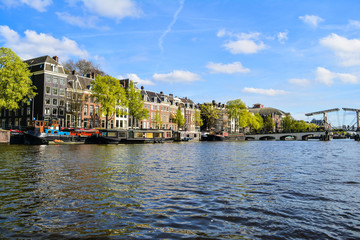 Traditional dutch houses and canal in Amsterdam, Netherlands