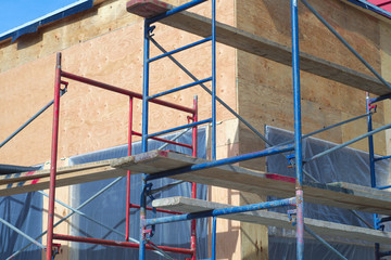 scaffold close-up metal construction structure facade renovation repair