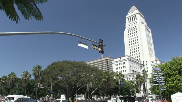 Views of downtown Los Angeles city, cityscape and traffic, California - 6