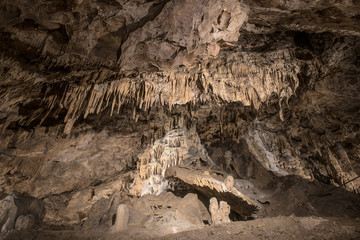 Saint Istvan caves in Lillafured, Miscolc, Hungary with stalactites