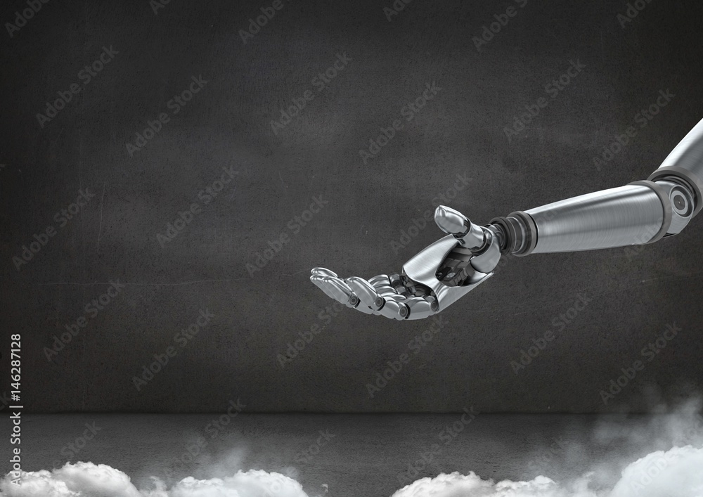 Poster Android Robot hand open with grey background