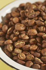 Light roast whole coffee beans in the modern style
