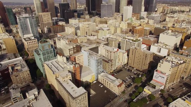 The cityscapes  of Sunny weather Downtown in Los Angeles, Aerial, 4K - 2