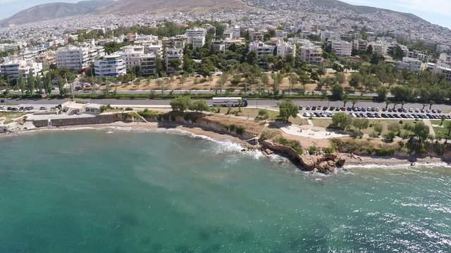 Aerial view of the beach of Voula in Athens