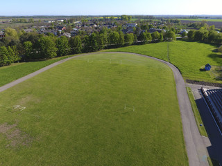 Top view of a rural stadium. Football stadium.