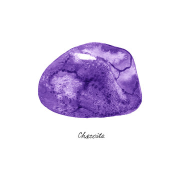 Watercolor Charoite mineral - violet gemstone macro isolated on white
